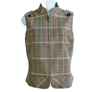 Vintage 90s Peck & Peck Petite Houndstooth Plaid Vest Shoulder Tabs Lined USA 4P